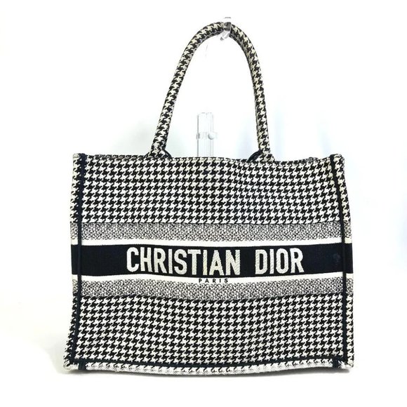 Auth Dior M1296ZTQT_M911 Houndstooth Book Tote Medium Logo Shoulder Bag Tote Bag - Picture 9 of 14